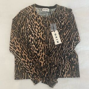 RIXO Peony Leopard Print Wool Cardigan